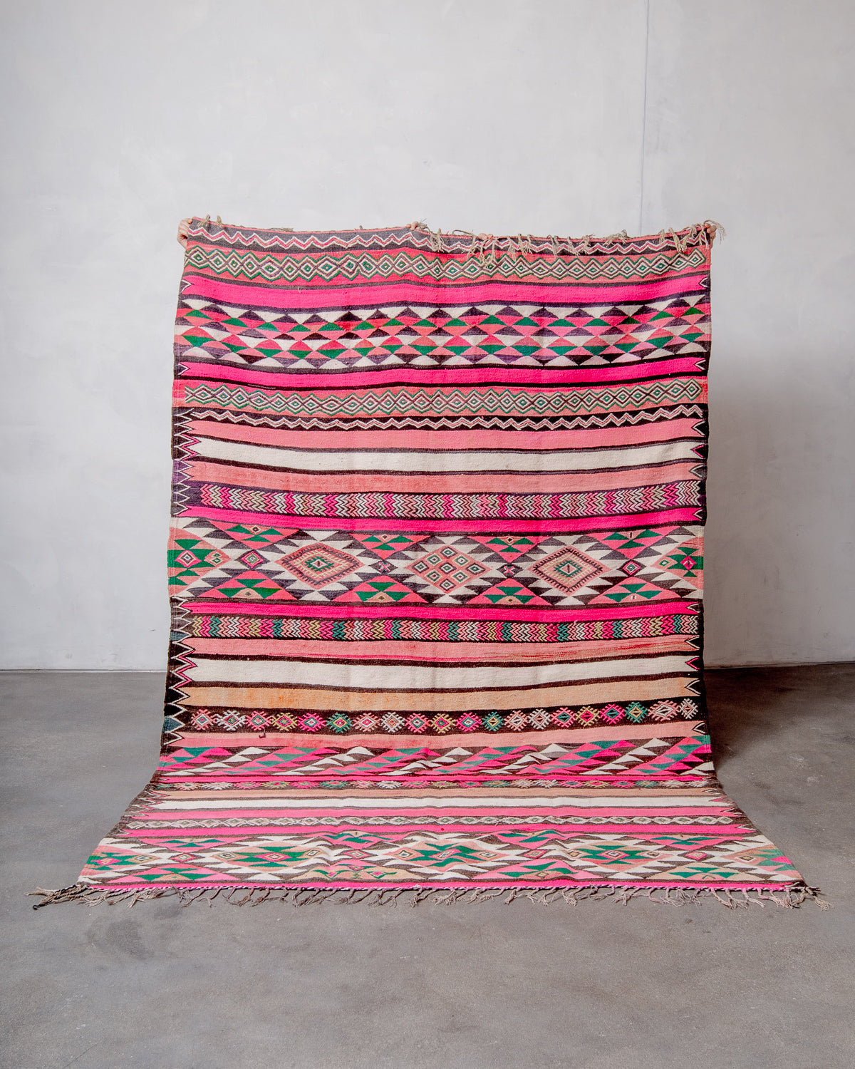 Modern, designer, handcrafted Berber rug from Morocco. Vintage Kelim carpet with beautiful designs and robust flat weave out of wool.